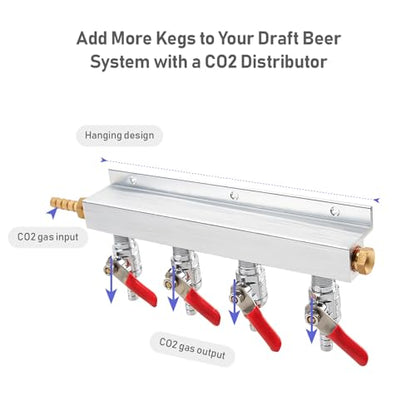 4-Way Gas Manifold CO2 Distributor Manifold 5/16 inch Barb/Stem Splitter Beer Integrated Check Valves Homebrew Beer Making Brewing Tool-CO2 gas input at LEFT side+5CLAMPS - color: 4WAY,GAS INPUT AT LEFT