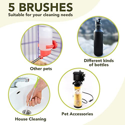 Vila 5-Pack Reusable Straw Pipe Cleaner Brush Set, Long Pipe Brush Cleaner Tool Kit, Nylon Cleaning Brush for Water Bottle, Teapot, Narrow Neck Glass Containers, Baby Bottle, Jug, Hookah, Hydro Flask