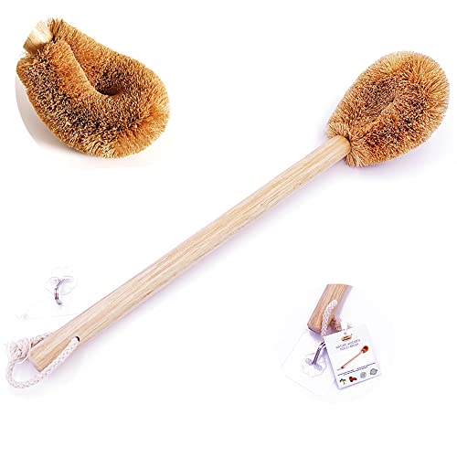 Updated Modern Version Toilet Bowl Brush, Natural Coconut Fiber Brush Head and Beechwood Handle for Bathroom Toilet - Sturdy, Deep Cleaning, Eco-Friendly, Toilet Cleaning Brush with Hanging Hook