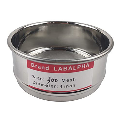 LABALPHA 300 Mesh Lab Sieves, Test Sieve #300 Mesh, 4'' Diameter, 304 Stainless Steel Wire Cloth (0.054mm) - size: 300 mesh (0.054mm)