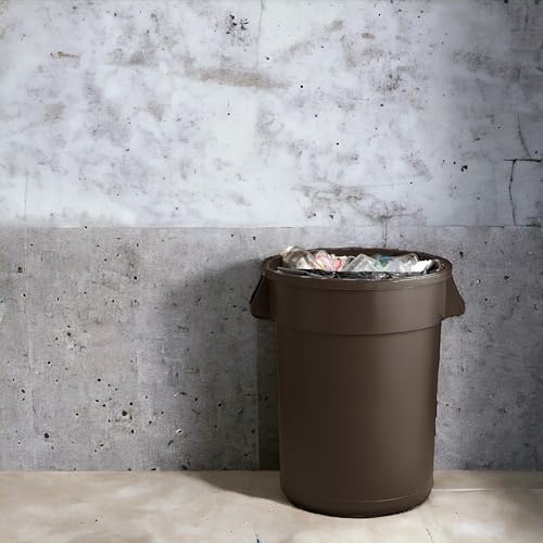 PRO&Family Commercial Round Trash Can, Ingredient Bin, Heavy-Duty Plastic, Anti-Static, Kitchen, Office, Outdoor Use (Brown, 44 Gallon) - color: Brown, size: 44 Gallon