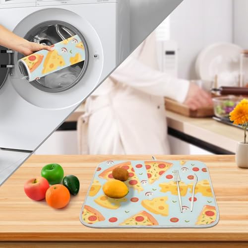 Pizza Food Cheese Dish Drying Mats for Kitchen Counter, 18x24 inch Drying Dishes Absorbent Microfiber Dish Drainer Mat Rack Pad Fast Dry - size: 18x24in