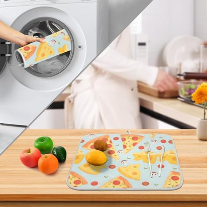 Pizza Food Cheese Dish Drying Mats for Kitchen Counter, 18x24 inch Drying Dishes Absorbent Microfiber Dish Drainer Mat Rack Pad Fast Dry - size: 18x24in