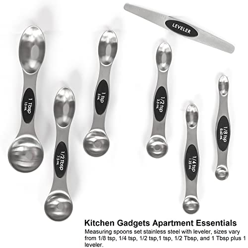 Magnetic Measuring Spoons Set Stainless Steel with Leveler, Stackable Metal Tablespoon Measure Spoon for Baking, Cups and Spoon Set Kitchen Gadgets Apartment Essentials Fits in Spice Jars - color: Silver
