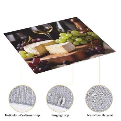White Wine Cheese Cake Grapes Dish Drying Mat for Kitchen Counter, Absorbent Microfiber Drainer Mats, Non-slip Kitchen Draining Mat for Coffee Machine Dish Rack Pad 18"x16" Dish Drainer Pad - color: White Wine Cheese Cake Grapes