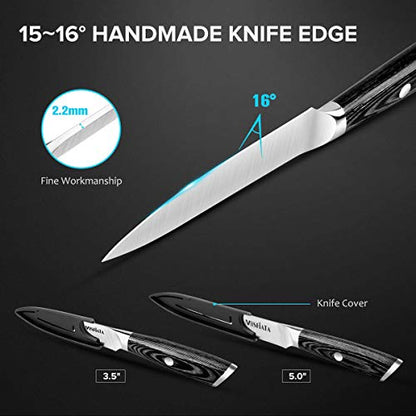 MOSFiATA 5” Chef Knife and 3.5" Fruit Knife Set with Knife Sheath, German High Carbon Stainless Steel EN.4116 with Micarta Handle and Gift Box for Vegetable and Fruit Cutting - style: 2pcs knife