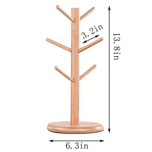 Mug Holder Tree, Coffee Cup Holder, Bamboo Mug Tree for Counter, Coffee Mug Rack Dryer with 6 Hooks