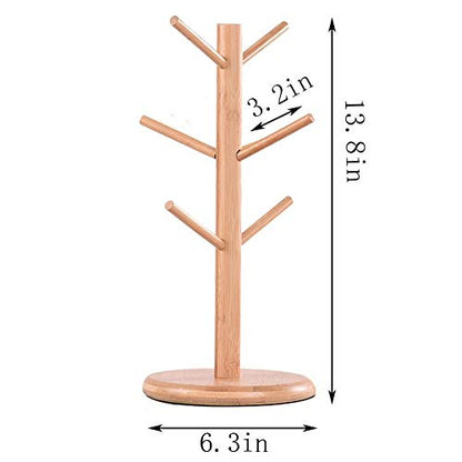Mug Holder Tree, Coffee Cup Holder, Bamboo Mug Tree for Counter, Coffee Mug Rack Dryer with 6 Hooks