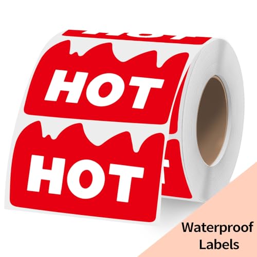 600 PCS Rave Hot Stickers 2 x 1-1/5 Inch Waterproof Hot Flame Fire Shaped Stickers Marking Popular Items for Restaurant Supermarkets Stores Shops - color: Waterproof- Red