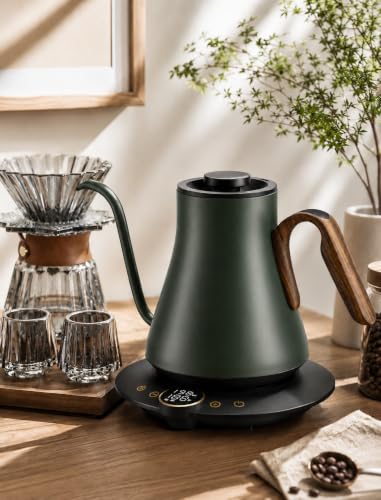 Cocinare Gooseneck Electric Kettle, ±1°F Precise Temperature Control, 1500W Fast Heating, Pour Over Coffee & Tea Kettle with Brew Timer & Keep Warm, Stainless Steel, 0.9L (Delacroix Green) - color: Delacroix Green