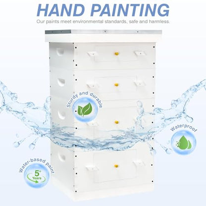 8 Frame Langstroth Bee Hive, Painted Beehive Kit with Windows Includes Unassembled Beehive Box with Beehive Frames and Foundations (2 Deep & 2 Medium)