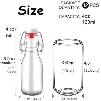 ZEBEIYU 12 Pack 4 oz Swing Top Glass Bottles,Flip Top Glass bottles with airtight Caps for Home Brewing Beer,Kombucha,2nd Fermentation,Kefir,Beverages,Soda,Oils,Vinegar,Limoncello,Vanilla extract - size: 4 oz