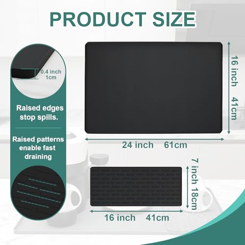 Silicone Coffee Mat, 24"X16" Heat-Resistant,Eco-friendly,Hygienic Drying Pad,Leak-Proof and Non-Slip,Removable Silicone Mat with Concave and Convex Design,（Black 24X16） - color: Black, size: 24" x 16"