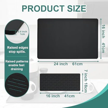 Silicone Coffee Mat, 24"X16" Heat-Resistant,Eco-friendly,Hygienic Drying Pad,Leak-Proof and Non-Slip,Removable Silicone Mat with Concave and Convex Design,（Black 24X16） - color: Black, size: 24" x 16"