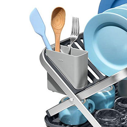 OXO Good Grips Aluminum Fold Flat Dish Drying Rack, 2-Tier, with Drainboard, for Kitchen Counter, Collapsible - style: Fold Flat Dish Drying Rack