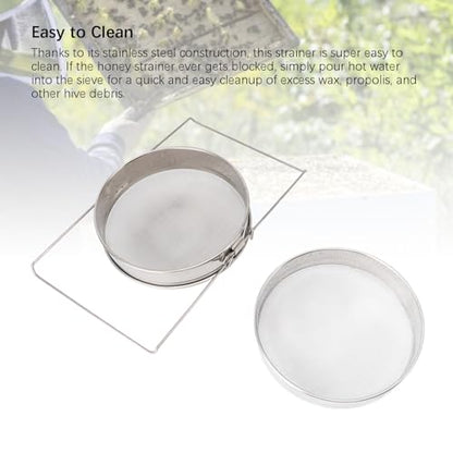 Double Sieve Honey Strainer | 2 Meshes Separate Wax & Impurities | Extendable Arm Fits 5 Gallon Buckets/Pans | Stainless Steel Beekeeping Equipment