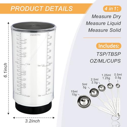6 Pcs Adjustable Measuring Cups Set Includes 2 Cup Push up Measuring Cup and 5 Measurings Spoon for Peanut Butter 4 in 1 Liquid Dry Semi Solid Ingredient Home Cooking Tool - size: 2 cups