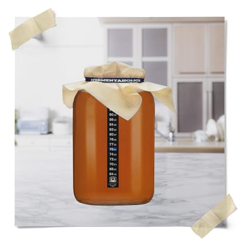 Fermentaholics One Gallon Glass Kombucha Jar with Breathable Muslin Cloth Cover, and Rubber band | Perfect SCOBY Home For Anyone Looking To Brew Their Own Kombucha | American-Made Glass Jar (1)