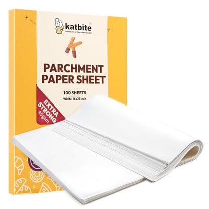 Katbite 16x24 inch Heavy Duty Parchment Paper Sheets, 100Pcs Precut Non-Stick Full Parchment Sheets for Baking, Cooking, Grilling, Frying Steaming, Full Sheet Baking Pan Liners [Extra Strong Series] - size: 16"x24"-100