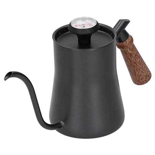 TOPINCN Stainless Steel Coffee Pot 650ml Long Narrow Spout Kettle with Thermometer for Coffee Lovers (650ml black)