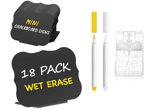 PigPotParty 18 Pcs Food Labels for Party Buffet w/Cleaning Spray, 4"x3" Mini Chalkboard Signs Include 2 Liquid Chalk Markers for Food Display - Food Tags- Table Palce Card (Waved Shape) - style: Plastic Waved-18 (Indoor)