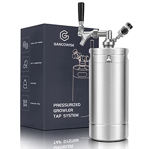 Gancowise 128OZ Mini Keg Growler, Pressurized Home Dispenser System with Self-Closing Design Faucet Keeps Carbonation and Fresh for Homebrew, Craft and Draft Beer - size: 128oz