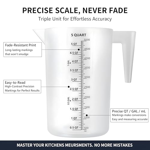Large 5000 ml Measuring Cup, 1 Gallon Measuring Pitcher with Quart, Gallon & mL Markings, Heavy-Duty Measuring Container for Engine Oil, Chemicals, Mixing & Fluid Transfer - size: 1 Gal (5 QT / 5000 mL）