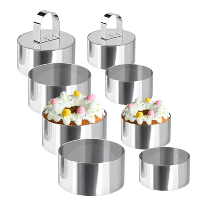 Uncle Jack 8 Pieces Round Cake Ring Molds, Cake Ring Mold Set, with Pusher, for Kitchen Tools, Baking Pastry (Include 4Pcs 3.14inch rings + 4Pcs 2.36inch Rings and 2 Pushers) - size: Round 4 PCS 3 1/8" + 4 PCS 2 3/8"
