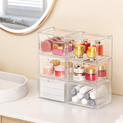 caktraie 6 Pack Small Clear Stackable Acrylic Storage Boxes for Art Tool & Sketch, Stroage Drawers, Makeup Organizer, Plastic Storage Bins For Vanity, Kitchen Cabinets, Pantry, Home Organization - style: 6 Small