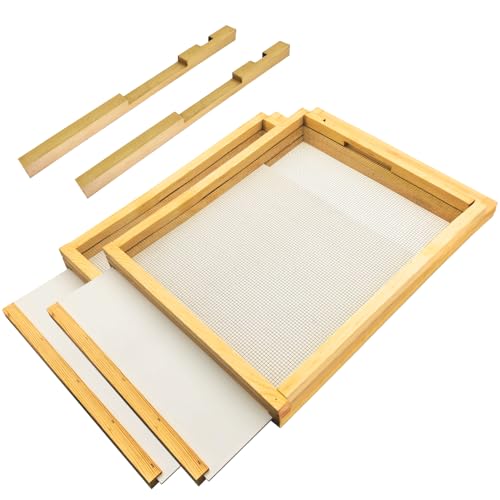 2 Pcs 10 Frame Beehive Screened Bottom Board Dipped in Beeswax with Entrance Reducer,Screen Bottom Board with Solid Wood for Beekeeping Supplies