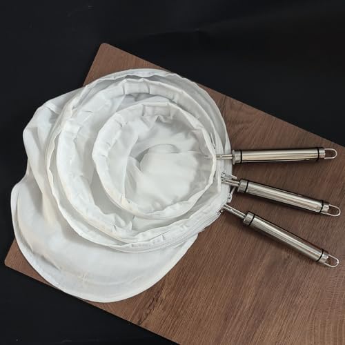FATCAT Fine Mesh Cheese Cloth, Fine Mesh Strainer Bags, Nut Milk Bag with Stainless Steel Handle, Cheesecloth for Straining, Turkey, Cooking, Cheese, NutMilk, Juices, L - color: Handle*1+Strainer Bag*3, size: L