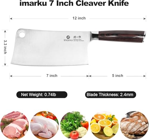 imarku Cleaver Knife 7 Inch Meat Cleaver, Japanese High Carbon Stainless Steel Butcher Knife with Ergonomic Handle, Ultra Sharp Chopping Knife, Kitchen Gadgets for Home/Restaurant, Dads Gifts - color: Light Black