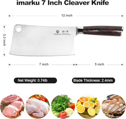imarku Cleaver Knife 7 Inch Meat Cleaver, Japanese High Carbon Stainless Steel Butcher Knife with Ergonomic Handle, Ultra Sharp Chopping Knife, Kitchen Gadgets for Home/Restaurant, Dads Gifts - color: Light Black