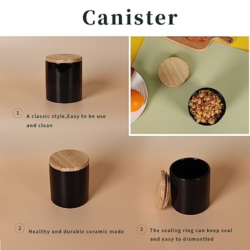 LEETOYI Ceramic Food Storage Jar with Seal Lid, Serving for Ground Coffee, Tea, Sugar, Salt and More - 31 Oz (Black) - color: Black