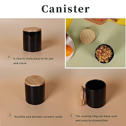 LEETOYI Ceramic Food Storage Jar with Seal Lid, Serving for Ground Coffee, Tea, Sugar, Salt and More - 31 Oz (Black) - color: Black