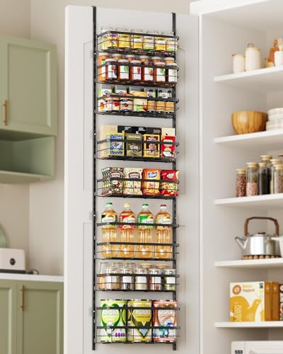 Apinol Over The Door Pantry Organizer, 8 Tier Adjustable Pantry Door Organization and Storage, Door Mounted Spice Organizer with Hooks for Pantry Kitchen Essentials, Black - color: Black, size: 8-Tier
