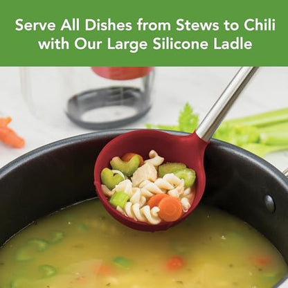 Tovolo Silicone Ladle With Stainless Steel Handle Deep Soup Ladle for Cooking Canning Serving Soup Punch Stew Sauce, Large Kitchen Utensil Spoon Dishwasher Safe BPA Free Silicone Cayenne Red - color: Cayenne