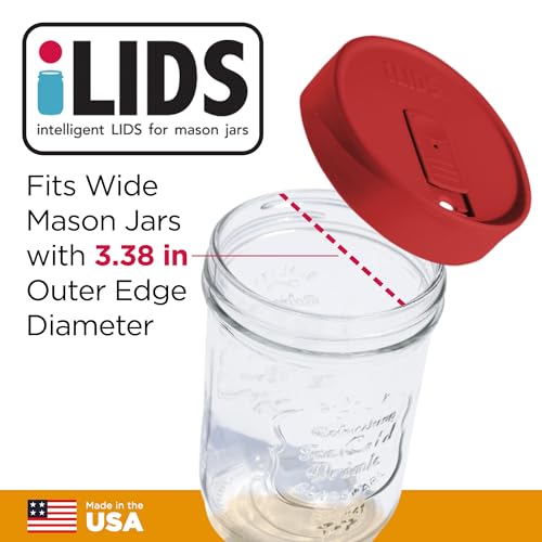 Wide-Mouth Mason Jar Drink Lid - USA Made, BPA-Free, Spill-Resistant for Coffee, Cold Brew & Iced Tea - Fits 3 3/8 in Ball & Kerr Wide Mouth - Pack of 2 - color: Red