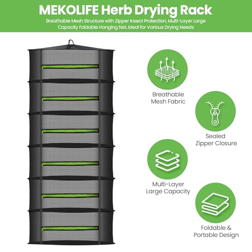 MEKOLIFE Herb Drying Rack with Mesh Design, Hanging Drying Rack with Green Zipper & Garden Pruning Shears – Versatile Plant Drying Solution (6 Layers) - size: 6 Layers