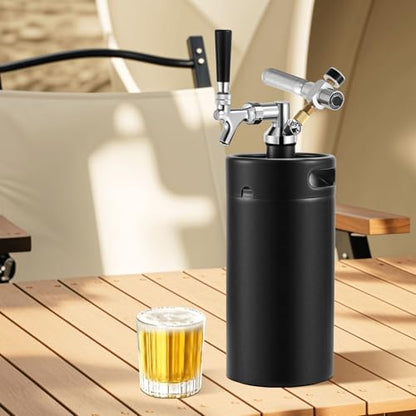 128oz Mini Keg Growler - Mini Beer Keg for Home Bar, Stainless Steel Portable Beer Growler Tap System, Mini Kegerator, Draft Beer Dispenser Beer Gifts For Men and Beer Lovers (Matte Black)