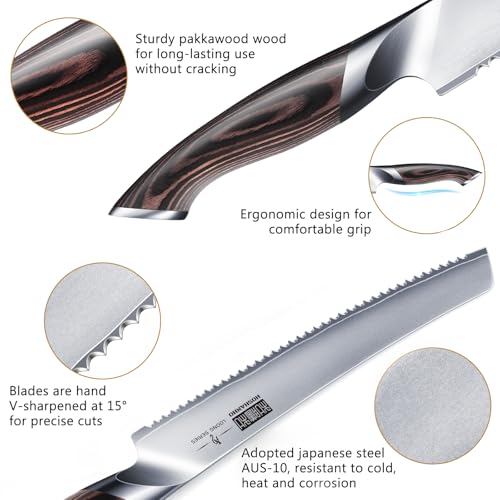 HOSHANHO Bread Knife 10 inch, Japanese High Carbon Stainless Steel Serrated Bread Knives, Professional Bread Cutting Knife for Homemade Bread - size: 10"
