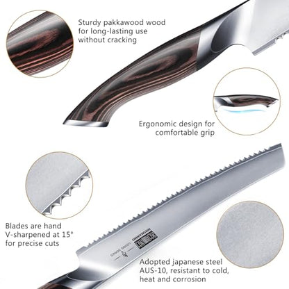HOSHANHO Bread Knife 10 inch, Japanese High Carbon Stainless Steel Serrated Bread Knives, Professional Bread Cutting Knife for Homemade Bread - size: 10"