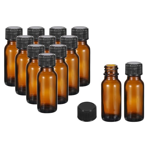 PATIKIL 0.5oz(15ml) Glass Sample Bottles, 12Pcs Round Bottle Dispensing Bottles with Black Poly Cone Cap for Reagent Liquids, Essential Oils, Perfume, Amber - color: Amber,Black, size: 0.5 oz