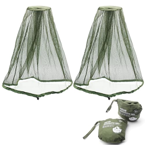Benvo Mosquito Head Net Mesh One Piece Face Neck Fly Netting Cover from Bugs Gnats Noseeums Hat-Compatible Insect Shield for Fishing, Camping, Gardening (2pcs, Olive, Upgraded Big Net) - color: Olive