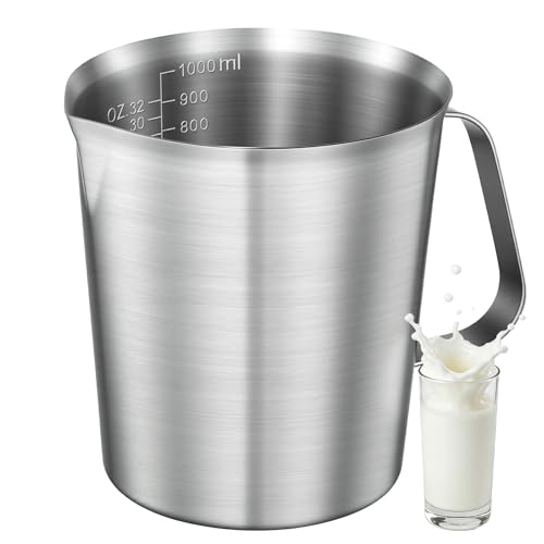 Stainless Steel Measuring Cup with Easy-Read Scales, Unbreakable, Comfort Grip Handle for Cooking, Baking, Mixing Drinks, Pet Food (32oz) - size: 32oz