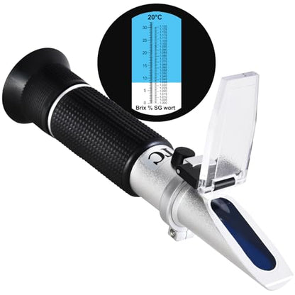 Portable Brix Refractometer with ATC, Accurate Dual Scale Brix Meter Specific Gravity SG Wort 1.000-1.130 & Brix 0-32%, High Precision Sugar Level Tester in Wine Making, Beer Brewing, Home Brew Kit