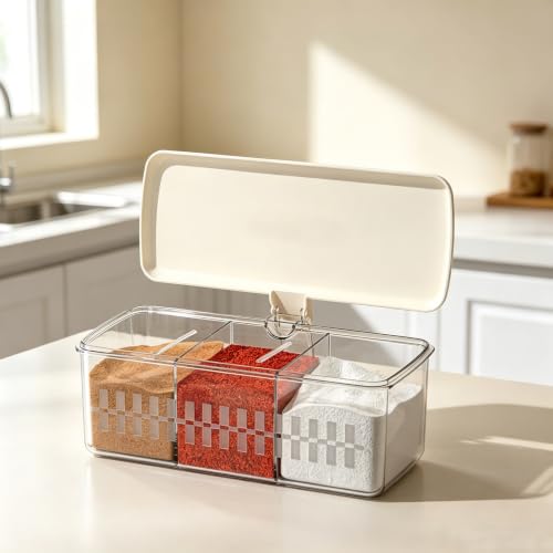 Clear Seasoning Box,Clear Divided Spice Seasoning Box with Flip Lid, Food-Grade,Transparent Design,Seasoning Storage Container Condiment Jars Spice Box Set (2 PCS - 3 Compartments) - color: 2 PCS - 3 Compartments