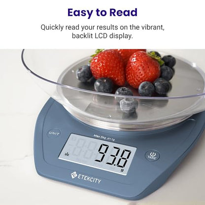 Etekcity 0.1g Food Scale, Bowl, Digital Grams and Ounces for Weight Loss, Dieting, Baking, Cooking, and Meal Prep, 11lb/5kg, Stainless Steel Prussian Blue - color: Prussian Blue, size: 11lb