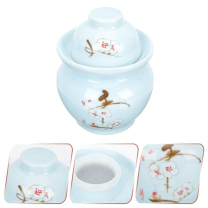 Ceramic Pickle Jar with Dual Lids 3l Sealed Kimchi Storage Crock Traditional Sichuan Sauerkraut Fermentation Jar Household Food Container with Plum Blossom Pattern for Kitchen Use