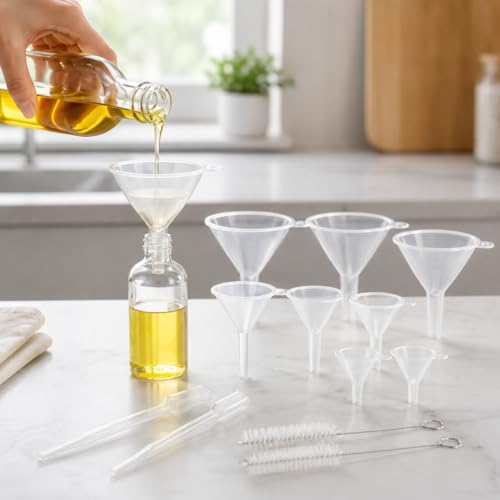 Small Funnels for Filling Small Bottles, 9-Pack Food Grade Kitchen Funnel Set for Flask, Spices & Powder, Water Bottle Funnel with 304 Stainless Steel Cleaning Brush, Tiny Funnels Transfer Liquid - color: color1